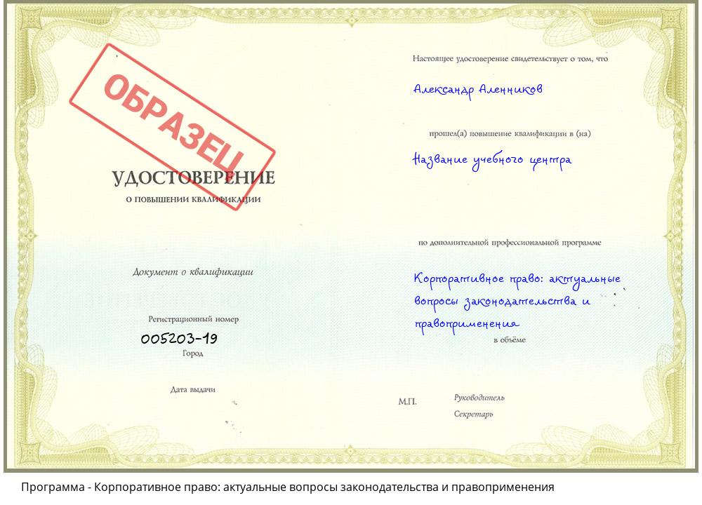 Корпоративное право: актуальные вопросы законодательства и правоприменения Чапаевск