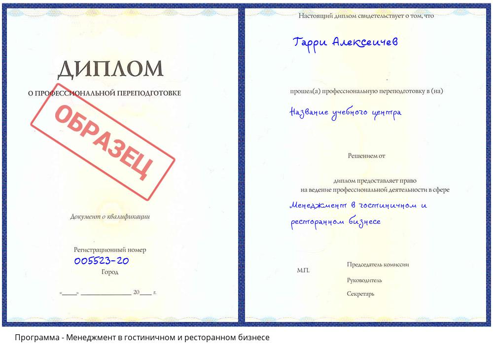 Менеджмент в гостиничном и ресторанном бизнесе Чапаевск