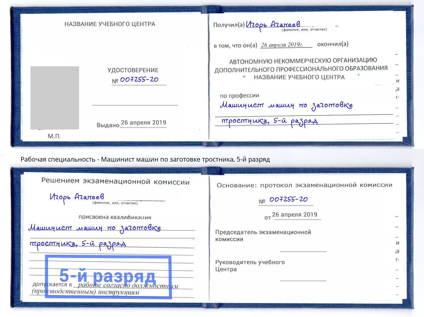 корочка 5-й разряд Машинист машин по заготовке тростника Чапаевск