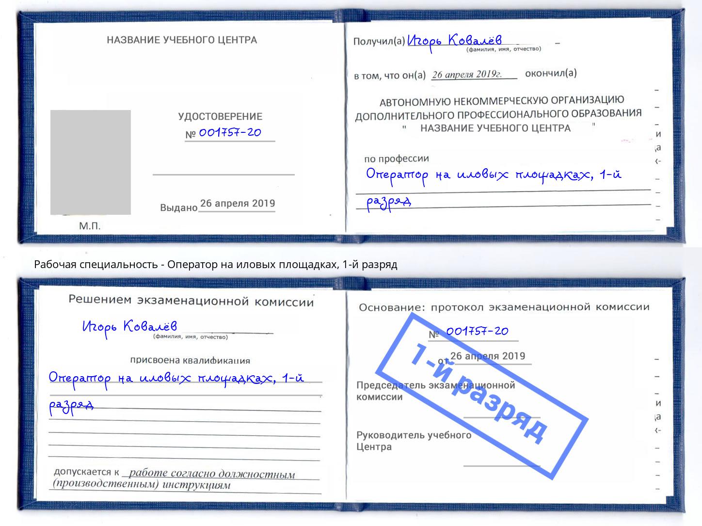корочка 1-й разряд Оператор на иловых площадках Чапаевск
