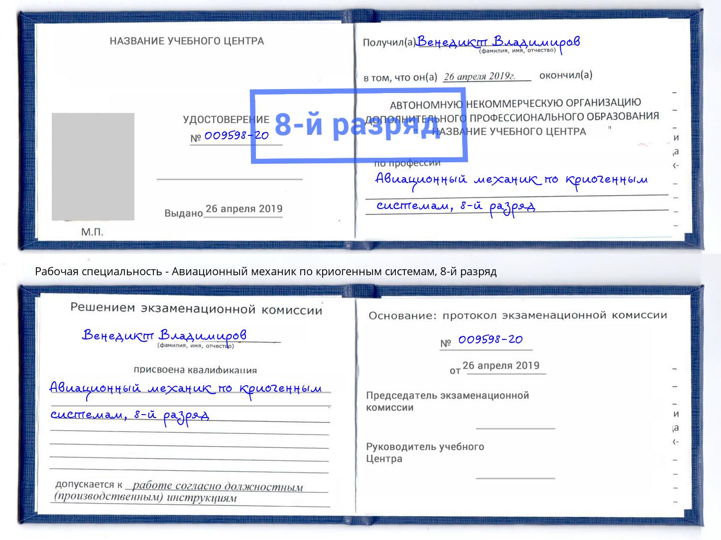 корочка 8-й разряд Авиационный механик по криогенным системам Чапаевск